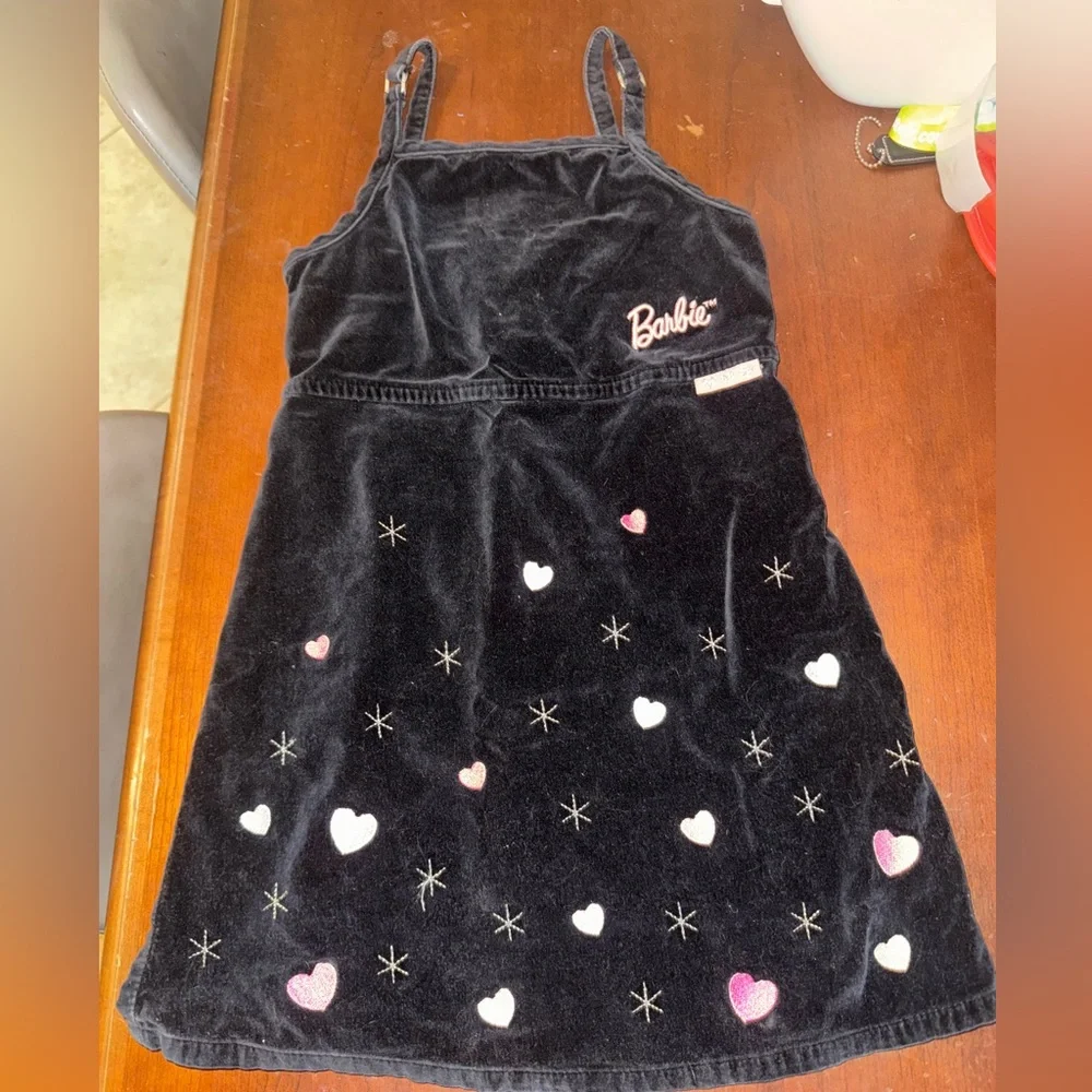 BARBIE Vintage Girls Velvet Black Spaghetti Strap Dress Size 7